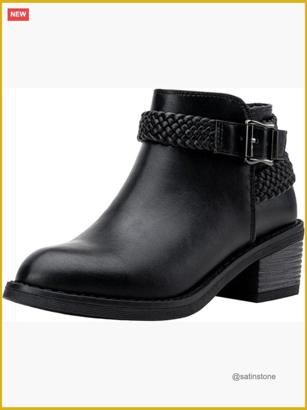 Women's Ankle Boots Low Chunky Heel Short Booties Side Zipper Faux Leather